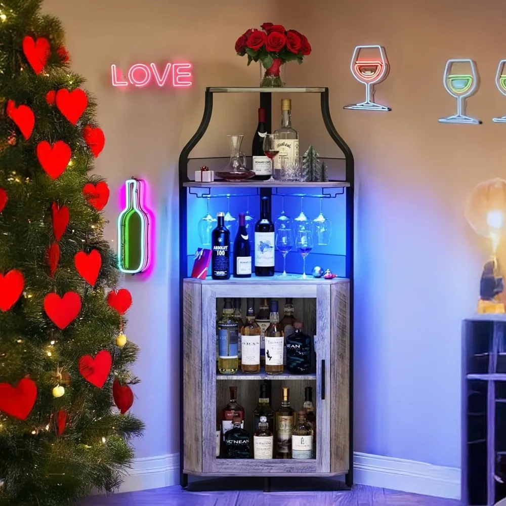 Corner Bar Cabinet with LED Light,Wine Bar Cabinet and Glass Holder 5-Tiers Storage Space Corner Liquor Cabinet Industrial
Corner Bar Cabinet with LED Light,Wine Bar Cabinet and Glass Holder 5-Tiers Storage Space Corner Liquor Cabinet Industrial