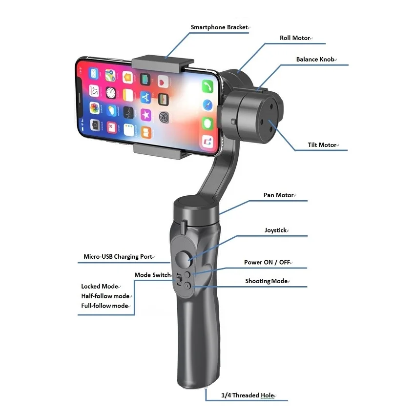 Custom H4 3 Axis Smartphone Gimbal Stabilizer for Phone
Custom H4 3 Axis Smartphone Gimbal Stabilizer for Phone