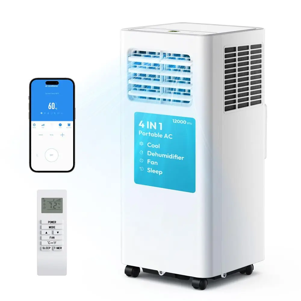 Portable Air Conditioners 12,000 BTU, 4in1 Portable Air Conditioner for Rooms Up to 550 Sq.Ft. with Cool, Fan, Dehumidifier
Portable Air Conditioners 12,000 BTU, 4in1 Portable Air Conditioner for Rooms Up to 550 Sq.Ft. with Cool, Fan, Dehumidifier