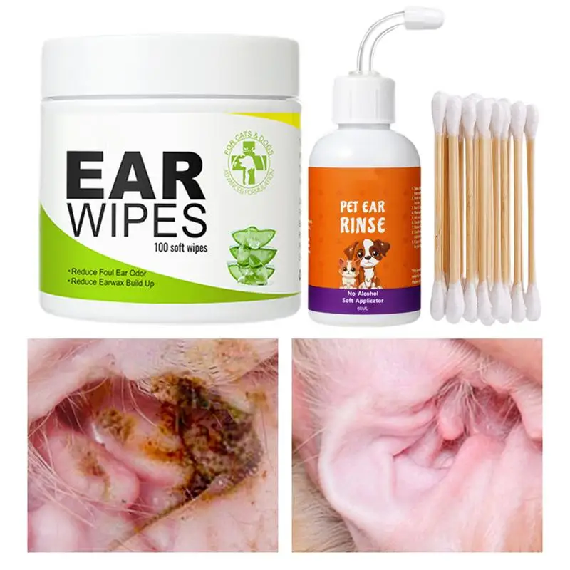 Pet Ear Cleaner 100X Puppy Ear Drops Cleaning Wipes Set Descaling Liquid 60ml For Home Travel Pet Care Supplies For Itch Relief
Pet Ear Cleaner 100X Puppy Ear Drops Cleaning Wipes Set Descaling Liquid 60ml For Home Travel Pet Care Supplies For Itch Relief