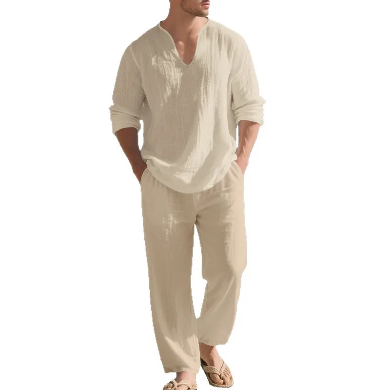 American Casual Men Linen V Neck Long Sleeve Shirt Wide Leg Pants Set Autumn Beach Daily Outfit
American Casual Men Linen V Neck Long Sleeve Shirt Wide Leg Pants Set Autumn Beach Daily Outfit