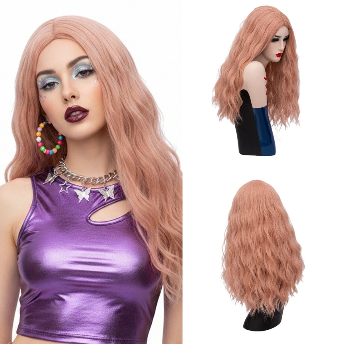 Middle Part Heat Resistant Pink Wig Long Wavy Wig Synthetic Hair Wig For Women Daily Party Cosplay
Middle Part Heat Resistant Pink Wig Long Wavy Wig Synthetic Hair Wig For Women Daily Party Cosplay