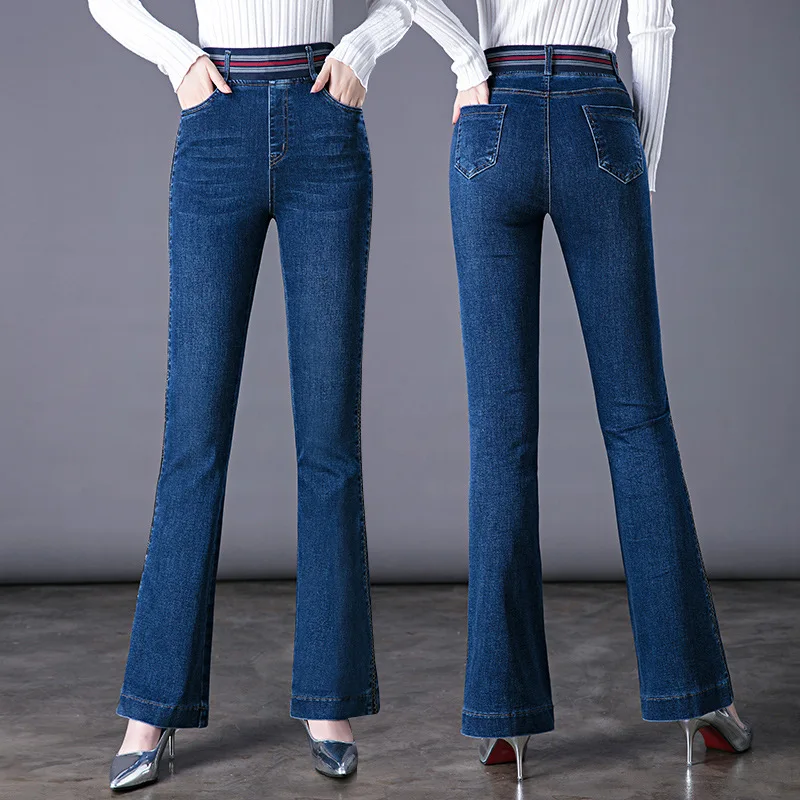 Женские расклешенные джинсы с эластичной резинкой на талии, весна-осень, облегающие эластичные брюки-клеш с высокой талией для среднего возраста, новый стиль, модные
Женские расклешенные джинсы с эластичной резинкой на талии, весна-осень, облегающие эластичные брюки-клеш с высокой талией для среднего возраста, новый стиль, модные