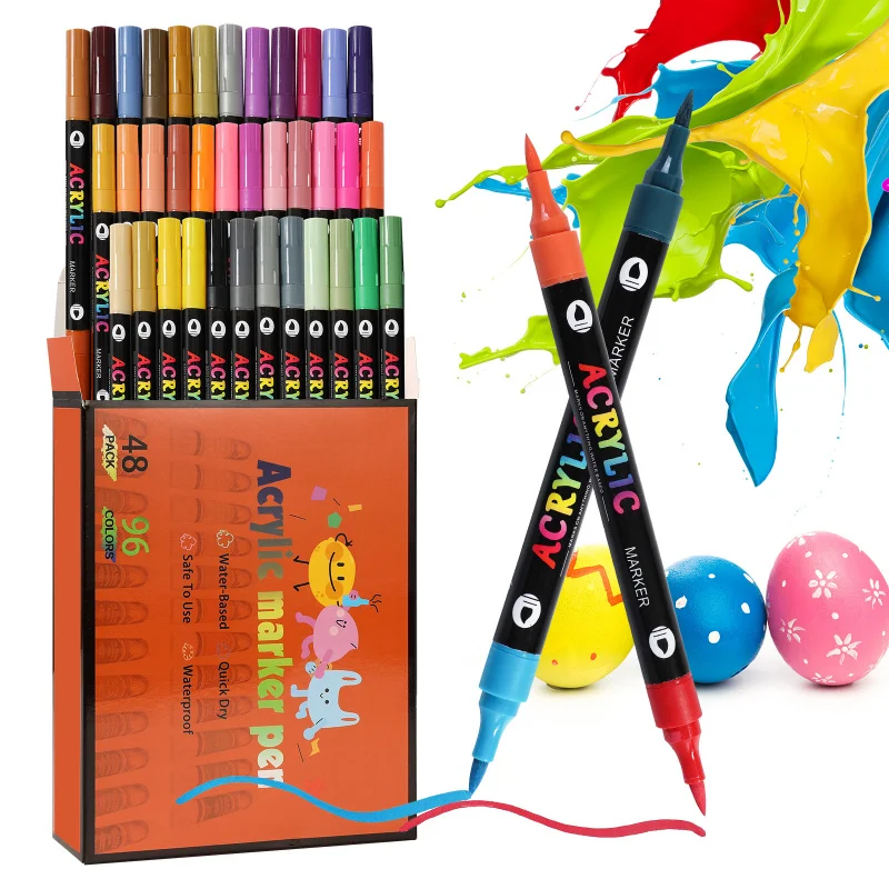 Dual Tip Acrylic Paint Markers Brush Fine Tip, Artist Water-Based, 24-96 Colors Set for Rock Painting, Canvas, Wood (12/24/48pc)
Dual Tip Acrylic Paint Markers Brush Fine Tip, Artist Water-Based, 24-96 Colors Set for Rock Painting, Canvas, Wood (12/24/48pc)