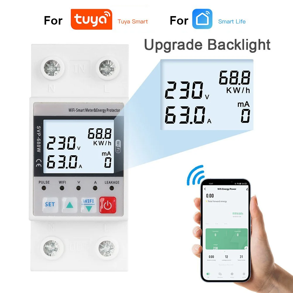 For Smart Home WiFi Backlight Leakage Protector Energy Meter Adjustable Undervoltage 140-210V Adjustable Overvoltage 240-300V
For Smart Home WiFi Backlight Leakage Protector Energy Meter Adjustable Undervoltage 140-210V Adjustable Overvoltage 240-300V