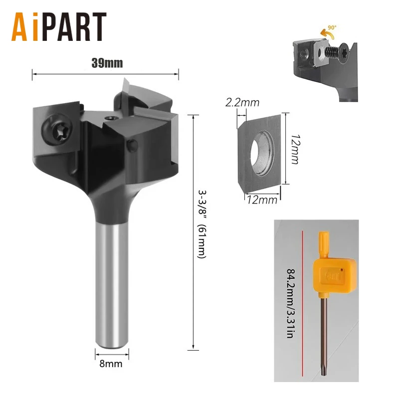 Plain Milling Cutter CNC Spoilboard Surfacing and Rabbeting Router Bits,Surface Planer 3 Indexable Insert Knife -- 1/2"shank
Plain Milling Cutter CNC Spoilboard Surfacing and Rabbeting Router Bits,Surface Planer 3 Indexable Insert Knife -- 1/2"shank