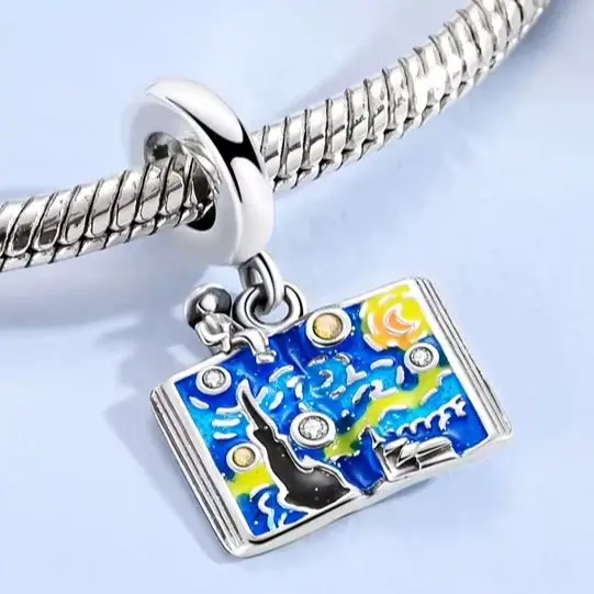 925 Silver Charm Book Van Gogh's Starry Night Fit Bracelet Necklace Diy For Woman Fine Jewelry
925 Silver Charm Book Van Gogh's Starry Night Fit Bracelet Necklace Diy For Woman Fine Jewelry