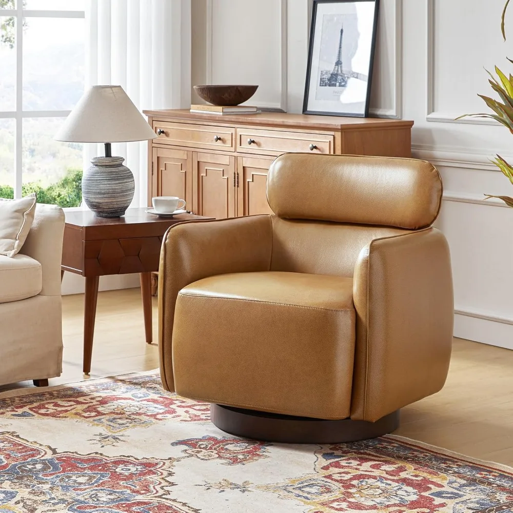 Genuine Leather Swivel Chair with Adjustable Headrest, Swivel Barrel Rocker Chair, Modern Swivel Accent Chair for Bedroom Livin
Genuine Leather Swivel Chair with Adjustable Headrest, Swivel Barrel Rocker Chair, Modern Swivel Accent Chair for Bedroom Livin