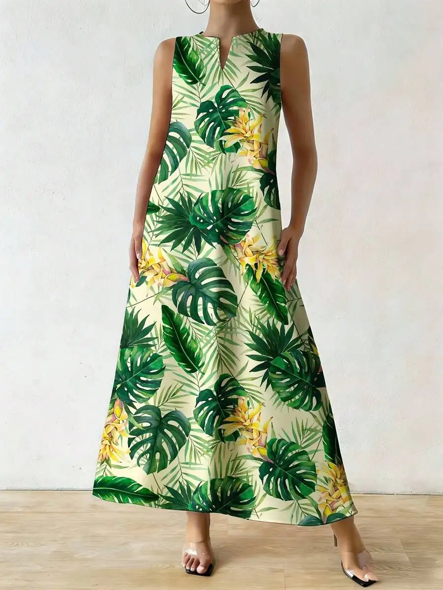 Tropical Leaf Print Sleeveless V Neck Maxi Dress Women Casual Beach Vacation Leisure Outfit
Tropical Leaf Print Sleeveless V Neck Maxi Dress Women Casual Beach Vacation Leisure Outfit