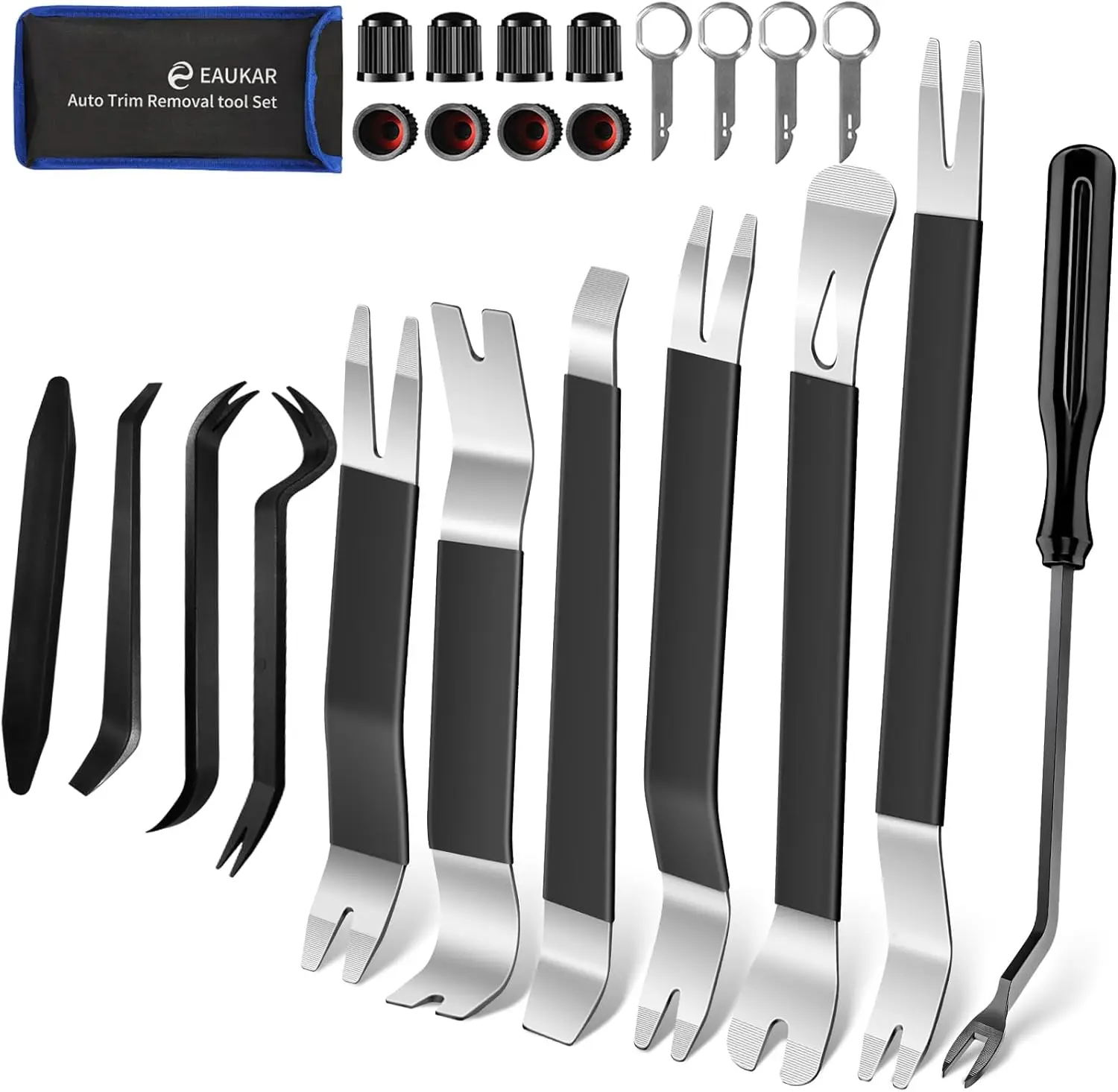24 Pcs Auto Trim Removal Tool Kit, Metal Car Removal Tool Kit Fastener Remover Steel Pry Bar Door Panel Window Audio Radio Dashboard Removal Tool Set (Silver/Black)
24 Pcs Auto Trim Removal Tool Kit, Metal Car Removal Tool Kit Fastener Remover Steel Pry Bar Door Panel Window Audio Radio Dashboard Removal Tool Set (Silver/Black)