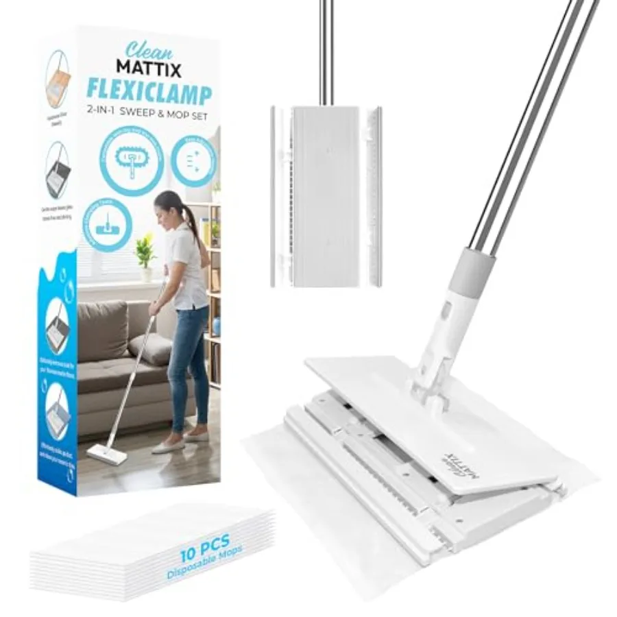 FlexiClamp Sweep and Mop Kit - Compatible with Swiffer Pads Durable Cleaning Tool for Hardwood Tile Marble and Laminate Floors
FlexiClamp Sweep and Mop Kit - Compatible with Swiffer Pads Durable Cleaning Tool for Hardwood Tile Marble and Laminate Floors