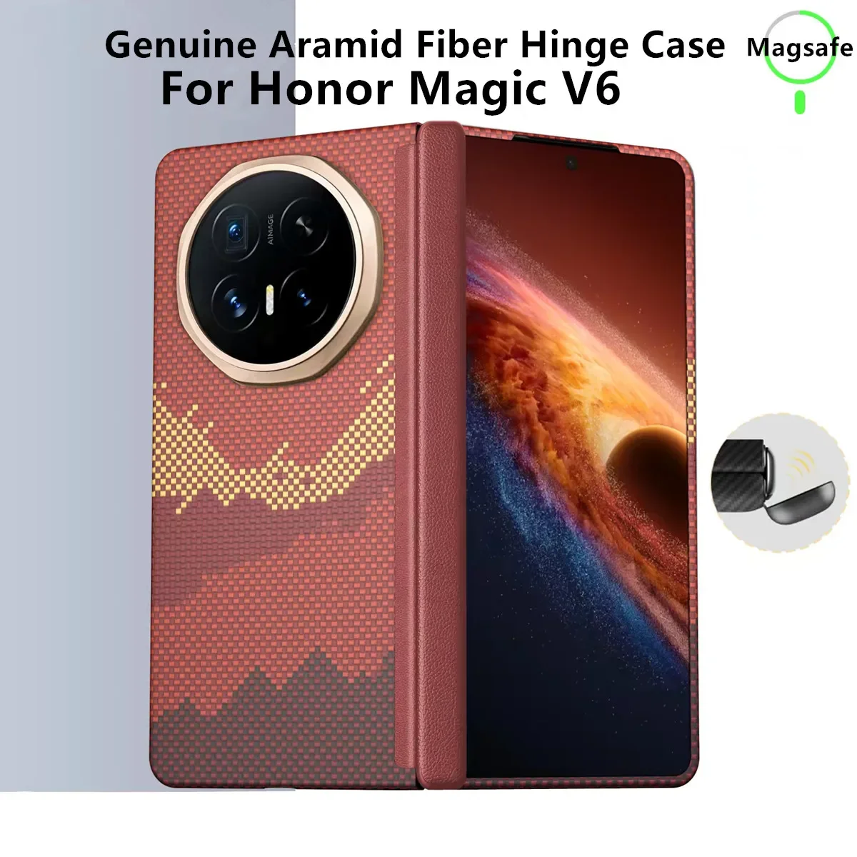 Genuine Aramid Carbon Fiber For Magsafe Case For Honor Magic V6 V5 Woven Starry Sky Moon Magnetic Hinge Hard Armor Back Cover
Genuine Aramid Carbon Fiber For Magsafe Case For Honor Magic V6 V5 Woven Starry Sky Moon Magnetic Hinge Hard Armor Back Cover