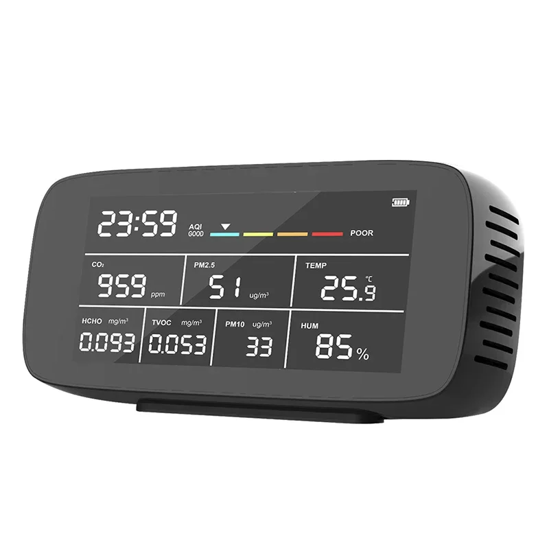 High-quality air quality monitor with PM2.5 TVOC temperature CO2 alarm function, supports 3000 mAh lithium battery ODM
High-quality air quality monitor with PM2.5 TVOC temperature CO2 alarm function, supports 3000 mAh lithium battery ODM