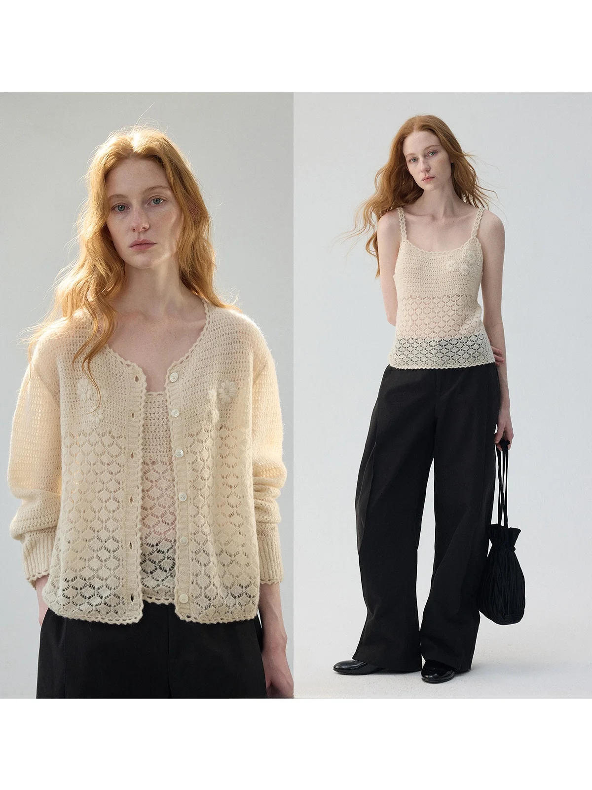 Кардиган ручной вязки цвета шампань с кружевным узором и цветами, с объемным декором из меха мутон, коллекция Nice People Весна 2026
Кардиган ручной вязки цвета шампань с кружевным узором и цветами, с объемным декором из меха мутон, коллекция Nice People Весна 2026