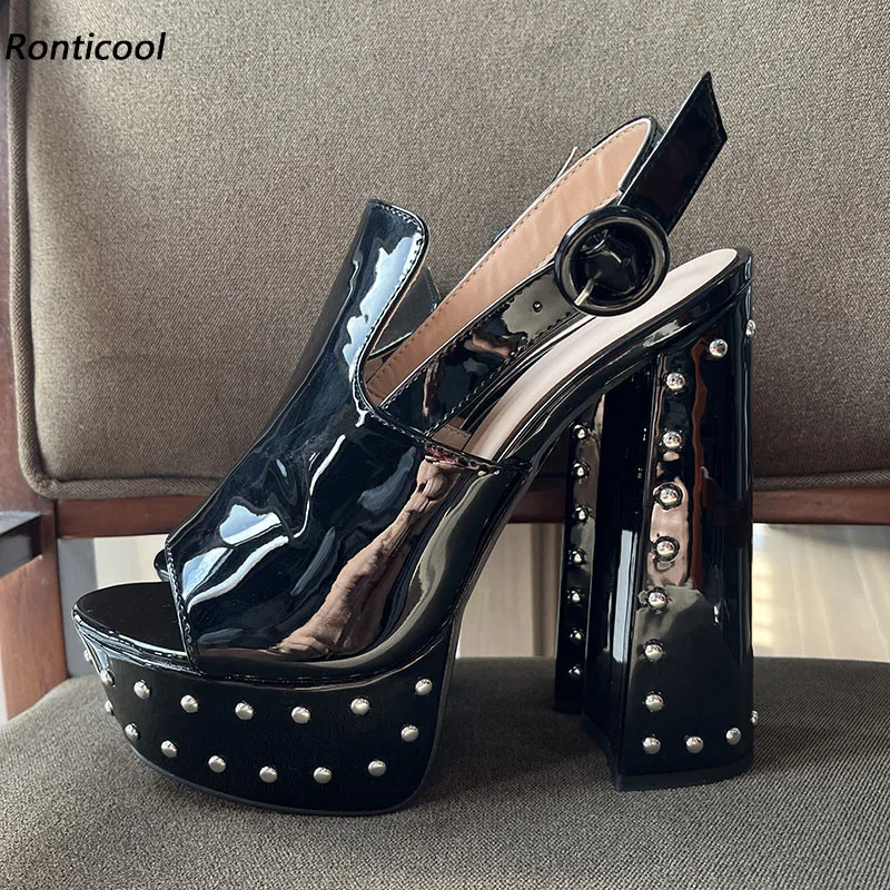 Ronticool New Fashion Women Platform Sandals Sexy Rivets Block High Heels Round Toe Black Banquet Shoes Ladies US Plus Size 5-20
Ronticool New Fashion Women Platform Sandals Sexy Rivets Block High Heels Round Toe Black Banquet Shoes Ladies US Plus Size 5-20
