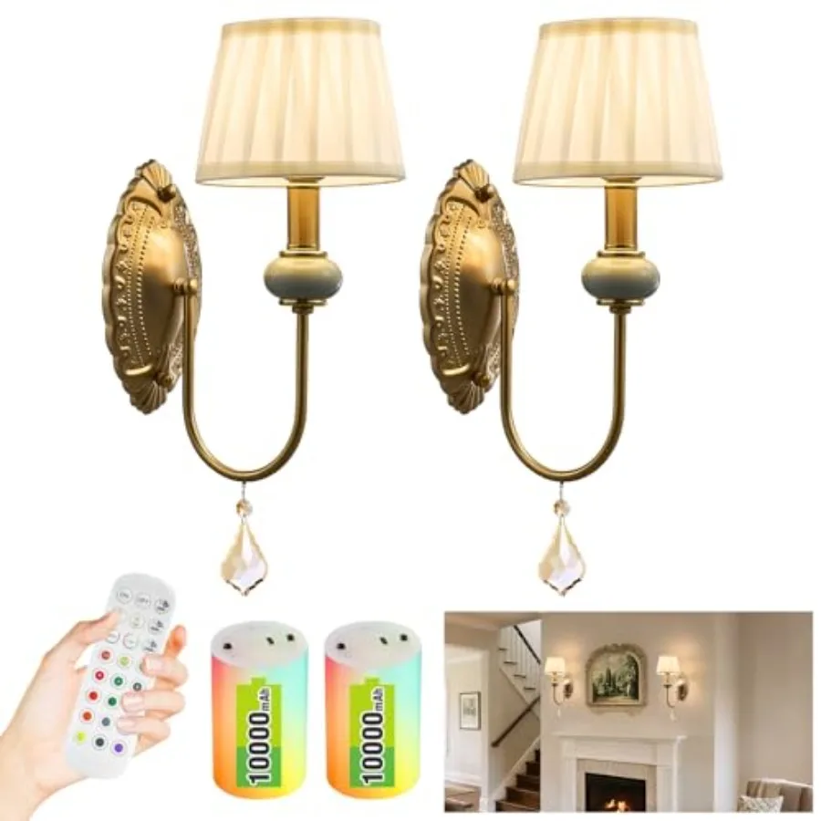 Wireless Battery Operated Antique Brass Wall Sconces Set of 2, 10000mAh Rechargeable Gold Crystal Vintage Fabric Shade Wall Lig
Wireless Battery Operated Antique Brass Wall Sconces Set of 2, 10000mAh Rechargeable Gold Crystal Vintage Fabric Shade Wall Lig
