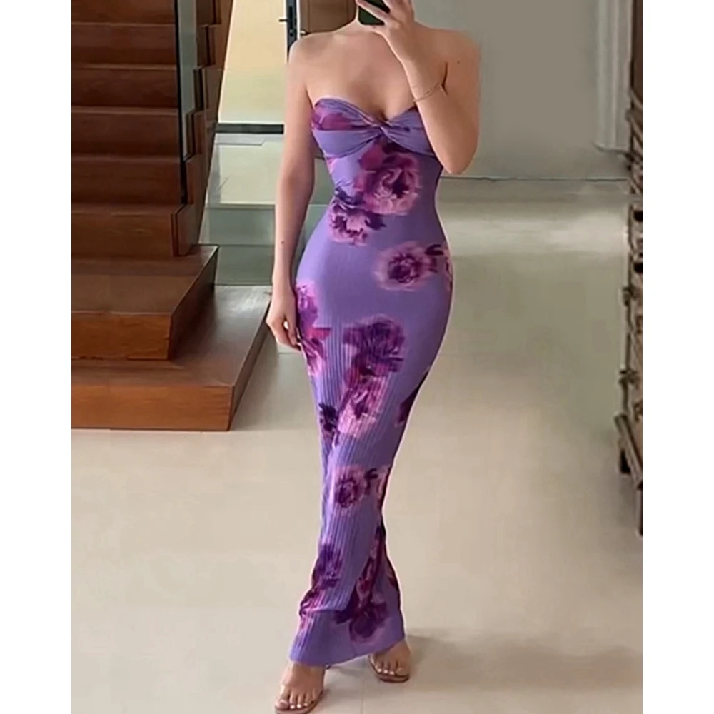 Elegant Sexy Women Floral Print Twist Design Ruched Strapless Maxi Dress Slim Fit Evening Vestidos Lady Birthday Party Outfits
Elegant Sexy Women Floral Print Twist Design Ruched Strapless Maxi Dress Slim Fit Evening Vestidos Lady Birthday Party Outfits