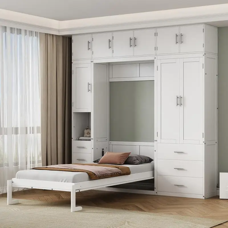 Twin Murphy Bed with Lockers and Wardrobes, Installation Video Included, White Finish
Twin Murphy Bed with Lockers and Wardrobes, Installation Video Included, White Finish