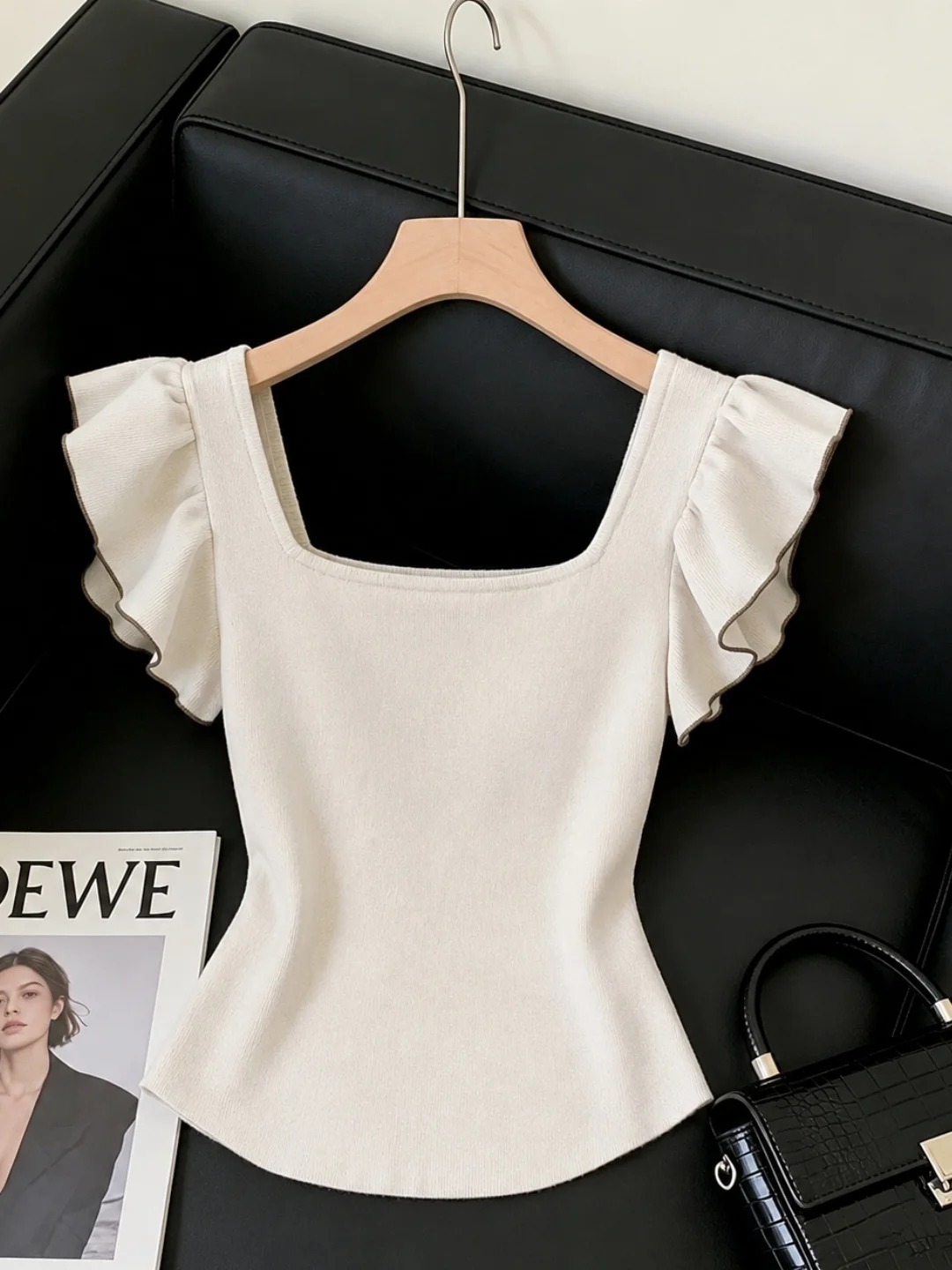 Korean Style Ice Silk Knitted Top with Flying Sleeves Square Collar Women's Versatile Summer Slimming Fashionable Shirt
Korean Style Ice Silk Knitted Top with Flying Sleeves Square Collar Women's Versatile Summer Slimming Fashionable Shirt