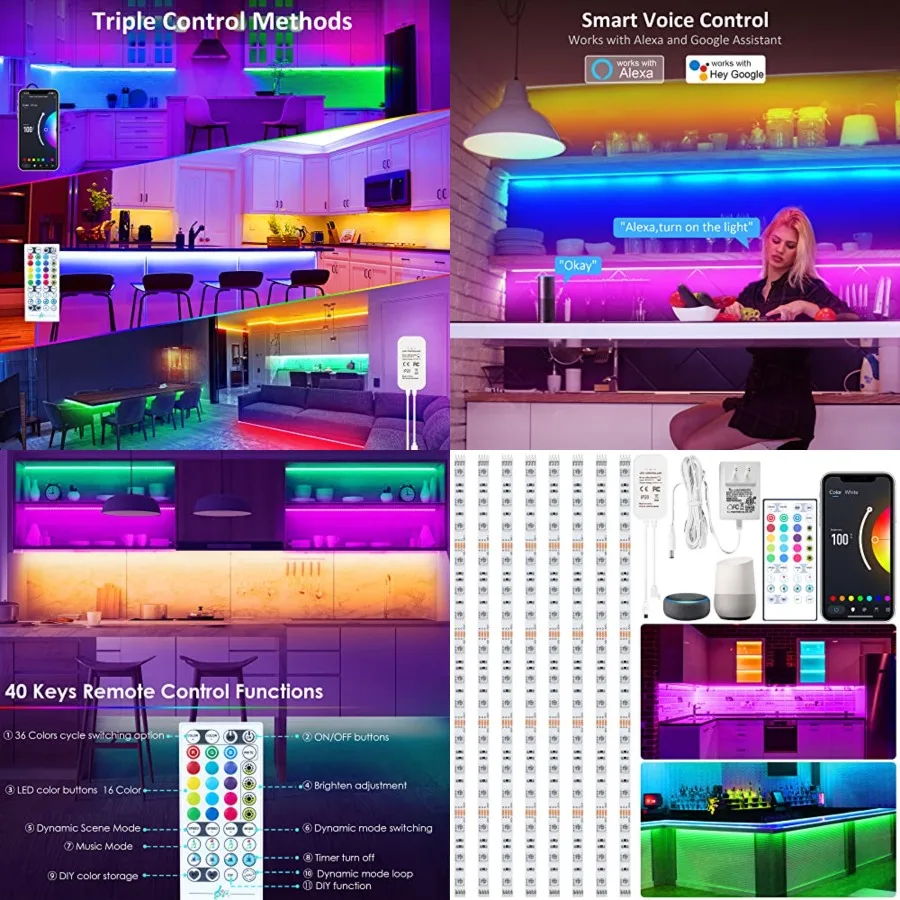 8 PCS 3.3FT Smart RGB Under Cabinet Lights Kit, Work with Alexa and Google Assistant, App and Remote Control, Music Sync Color
8 PCS 3.3FT Smart RGB Under Cabinet Lights Kit, Work with Alexa and Google Assistant, App and Remote Control, Music Sync Color