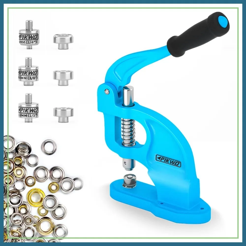 Heavy Duty Eyelet Grommet Machine Press Punch Tool Kit with 3 Dies & 900 Grommets, Self Piercing, Labor Saving
Heavy Duty Eyelet Grommet Machine Press Punch Tool Kit with 3 Dies & 900 Grommets, Self Piercing, Labor Saving