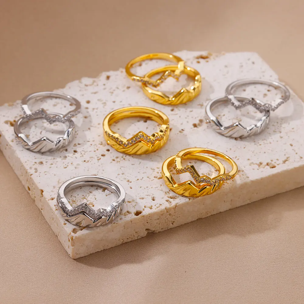 2Pcs/Set Trend Tiny Zircon Mountain Rings For Women Stainless Steel Geometric Finger Ring Party Wedding Jewelry Gift bague femme
2Pcs/Set Trend Tiny Zircon Mountain Rings For Women Stainless Steel Geometric Finger Ring Party Wedding Jewelry Gift bague femme