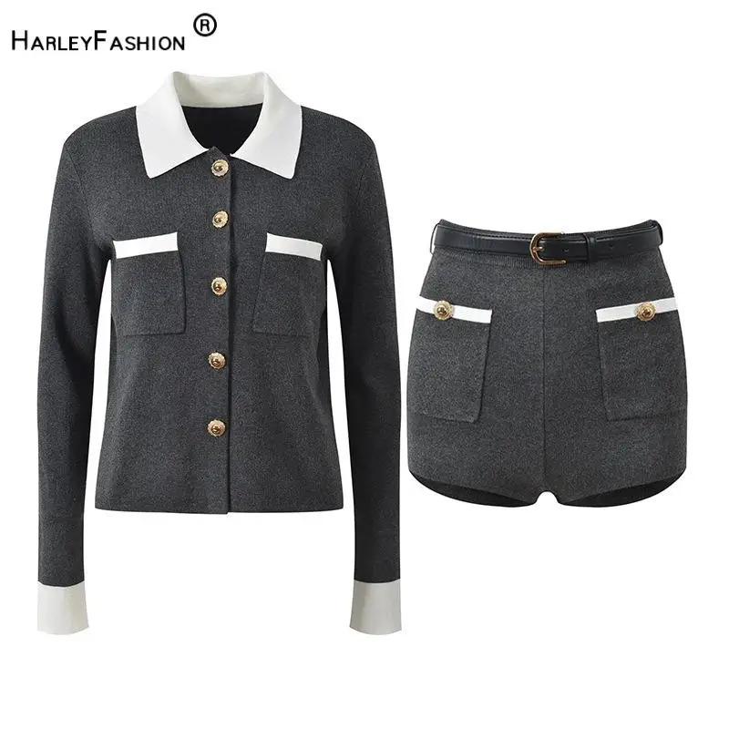 Autumn New Arrival Designed Colorblock Suit Turn-down Collar Long Sleeve Single-Breasted Cardigan Shorts With Belt Women 2pcs
Autumn New Arrival Designed Colorblock Suit Turn-down Collar Long Sleeve Single-Breasted Cardigan Shorts With Belt Women 2pcs