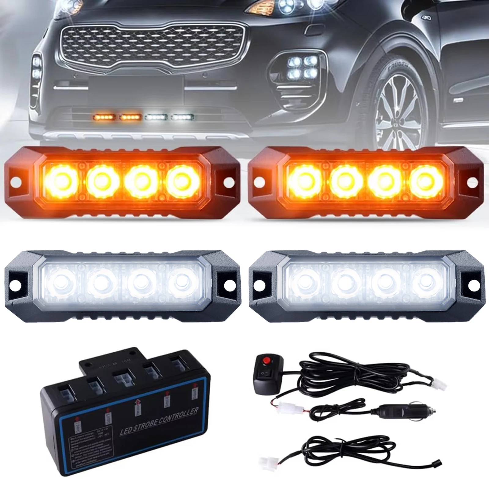 4 in 1 4LED Car Universal Accessory Vehicle Emergency Strobe Lights Warning Flashing Grille Lights for Cars/Vans/Trucks/Trailers
4 in 1 4LED Car Universal Accessory Vehicle Emergency Strobe Lights Warning Flashing Grille Lights for Cars/Vans/Trucks/Trailers
