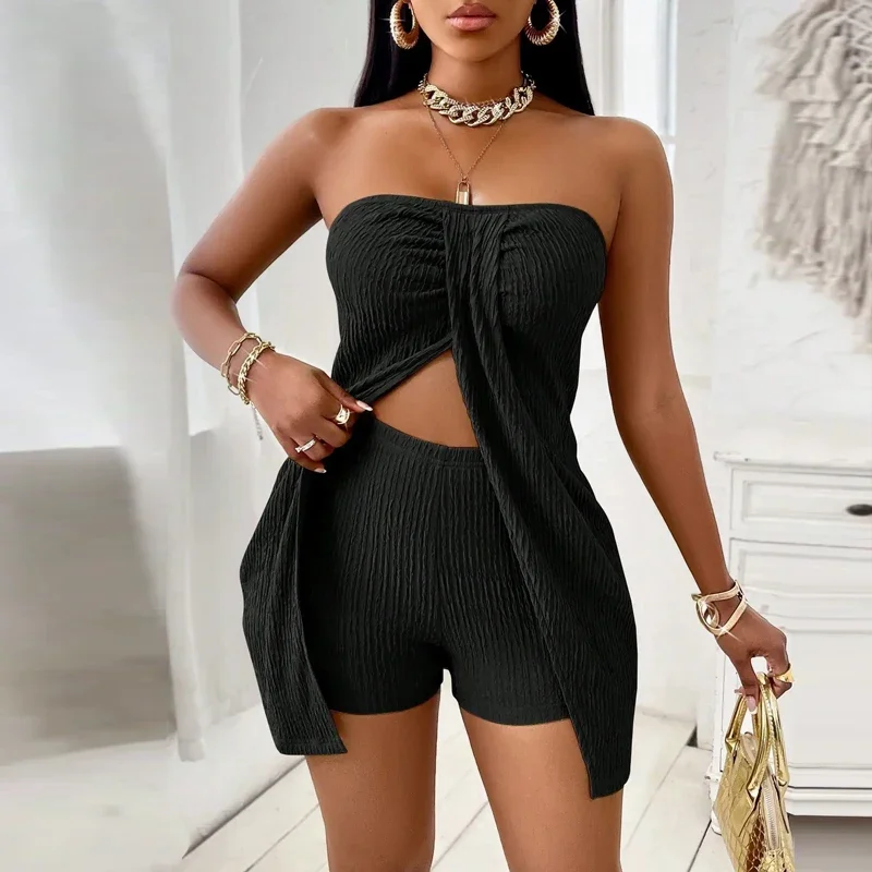 New Fashion Summer Sleeveless Slash Neck Women Short Sets Black Slim Short Sets Women Two Piece Sets Womens Outifits 2025 S576
New Fashion Summer Sleeveless Slash Neck Women Short Sets Black Slim Short Sets Women Two Piece Sets Womens Outifits 2025 S576