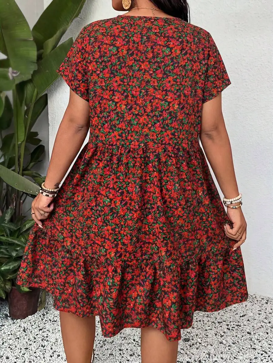 Plus Size Women V-Neck Floral Print Ruffle Dress For Party Date Casual
Plus Size Women V-Neck Floral Print Ruffle Dress For Party Date Casual