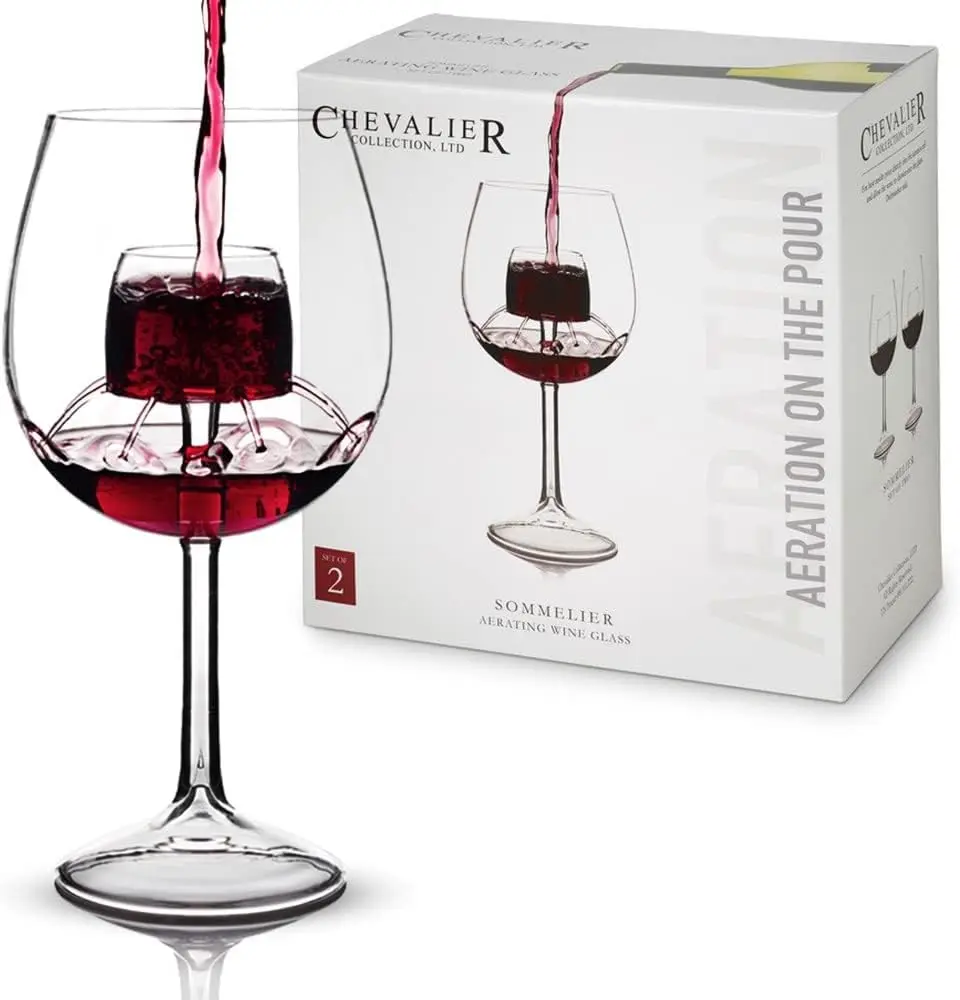 Handblown Aerating Wine Glasses (Set of 2) - Patented Built-In Aerator, Instant Wine Decanting, Gift Box
Handblown Aerating Wine Glasses (Set of 2) - Patented Built-In Aerator, Instant Wine Decanting, Gift Box