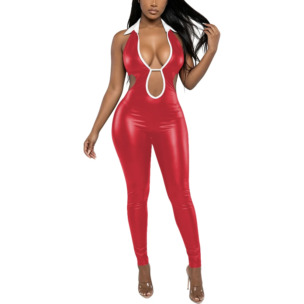 Women PU Leather Deep V-neck Sexy Jumpsuit Backless Hollow Out High Street Rompers Chic Party Fashion One Piece Suit Catsuit
Women PU Leather Deep V-neck Sexy Jumpsuit Backless Hollow Out High Street Rompers Chic Party Fashion One Piece Suit Catsuit