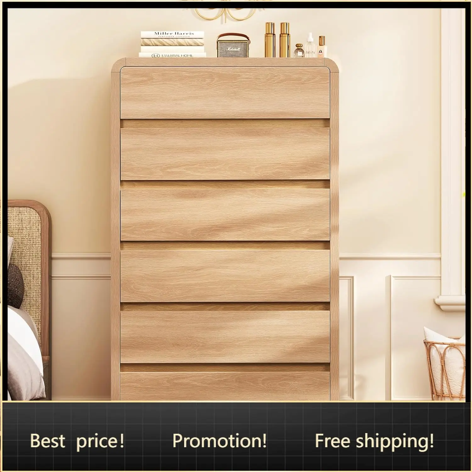 Tall Dresser for Bedroom with 6 Drawers, 49.2" Tall Dressers & Chest of Drawers with Curved Profile Design, Wood Closet Storage
Tall Dresser for Bedroom with 6 Drawers, 49.2" Tall Dressers & Chest of Drawers with Curved Profile Design, Wood Closet Storage