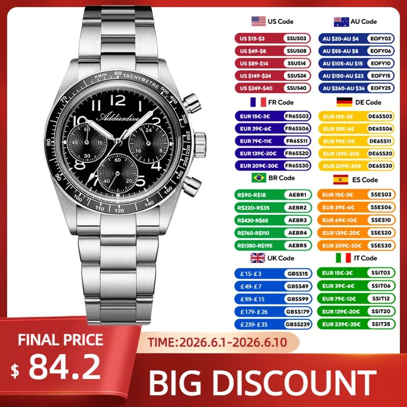 ADDIESDIVE New Men Watch 0S20 Quartz Ceramic Bezel 100m Waterproof Luminous Watches 37mm Bubble Glass Business Men's Watch
ADDIESDIVE New Men Watch 0S20 Quartz Ceramic Bezel 100m Waterproof Luminous Watches 37mm Bubble Glass Business Men's Watch