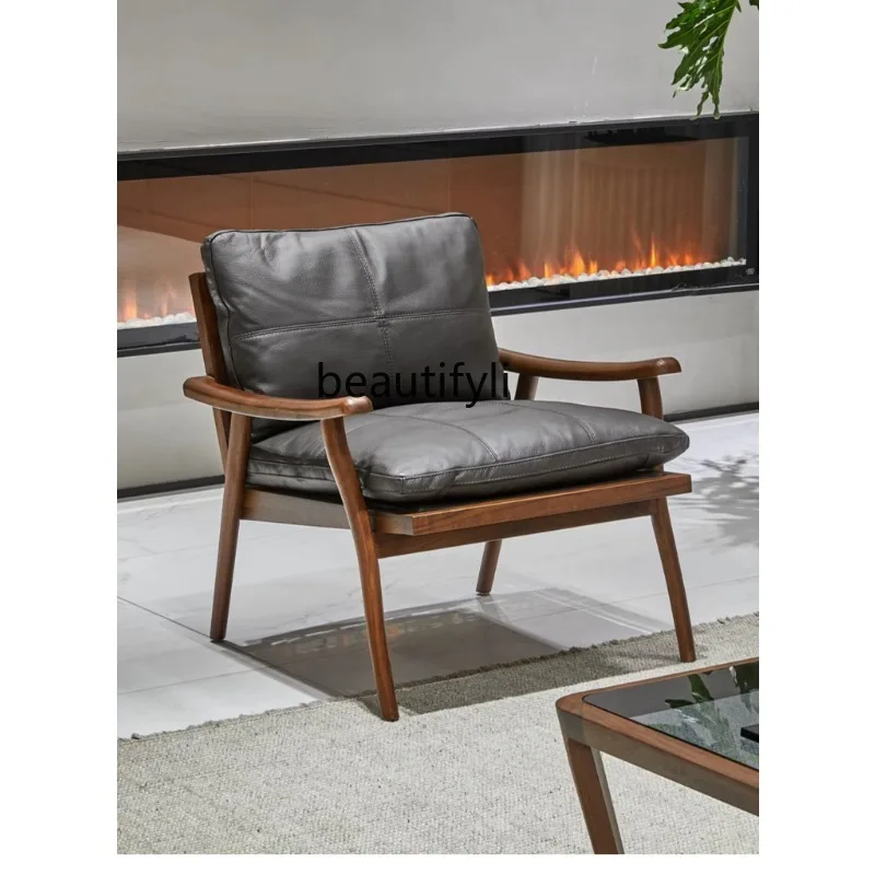 Wooden Lounge Chair Nordic Single-Seat Sofa Chair Light Luxury Designer Chair Genuine Leather Chair
Wooden Lounge Chair Nordic Single-Seat Sofa Chair Light Luxury Designer Chair Genuine Leather Chair
