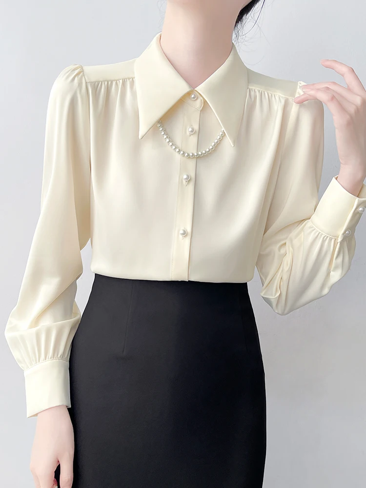 Korean Sle Long Sve OL irt Women's Satin Anti-Wrinkle Iron-Free irt Comfortable Breathable Polyester Fiber Casual Wear
Korean Sle Long Sve OL irt Women's Satin Anti-Wrinkle Iron-Free irt Comfortable Breathable Polyester Fiber Casual Wear