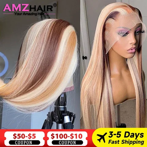Blonde Brown 4/613 Highlight Colored Straight Human Hair Wig Vietnamese Double Drawn 13x4 Lace Front Pre Plucked for Women