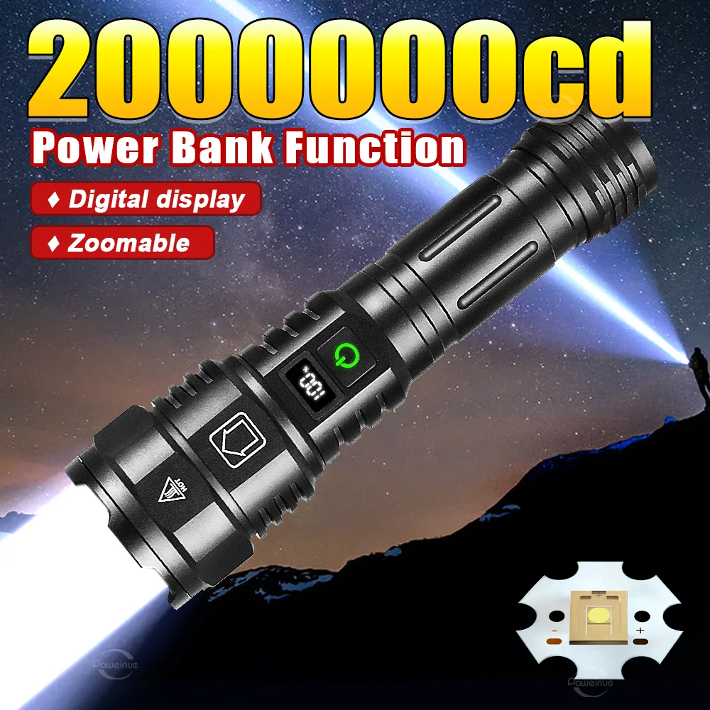 High Power White Laser LED Flashlights Zoomable Tactical Torch Type-C Rechargeable Power Bank Digital Display Super Bright Camp
High Power White Laser LED Flashlights Zoomable Tactical Torch Type-C Rechargeable Power Bank Digital Display Super Bright Camp