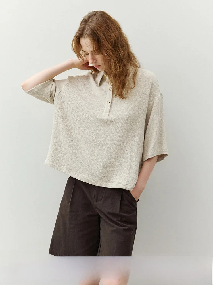 Loudong Korean Style Simple Collar Half Buttoned Linen Shirt Women Summer Shoulder Drop Short Sleeve Top Loose Fit
Loudong Korean Style Simple Collar Half Buttoned Linen Shirt Women Summer Shoulder Drop Short Sleeve Top Loose Fit