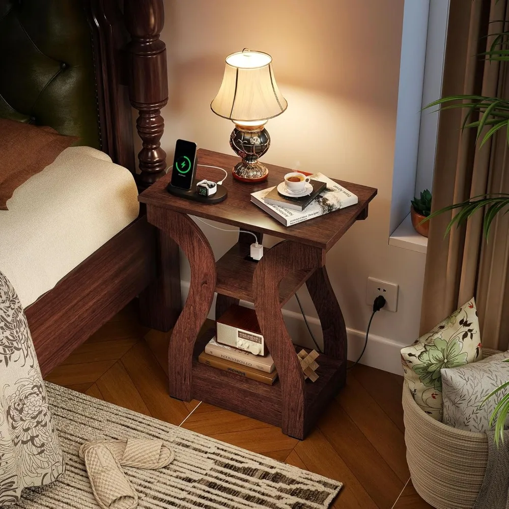 Narrow End Tables with Charging Station Set of 2, Wood Sofa Side Tables with Open Storage Shelves, Bedside Tables, Customized
Narrow End Tables with Charging Station Set of 2, Wood Sofa Side Tables with Open Storage Shelves, Bedside Tables, Customized