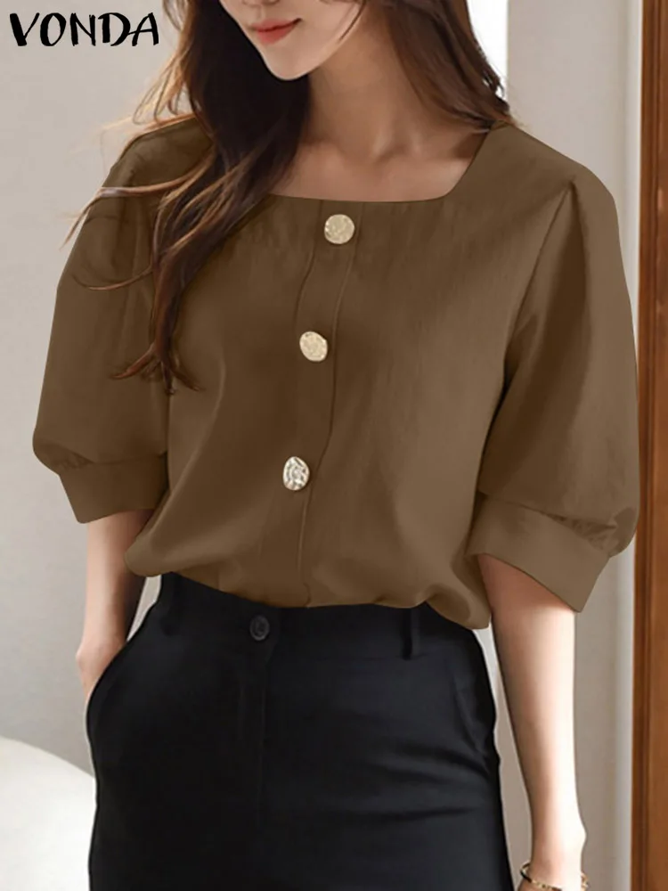 VONDA Women Blouse 2024 Summer Tops Fashion Short Shirts Sleeve Casual Loose Solid Square Collar Elegant Office Blusas Femininas
VONDA Women Blouse 2024 Summer Tops Fashion Short Shirts Sleeve Casual Loose Solid Square Collar Elegant Office Blusas Femininas