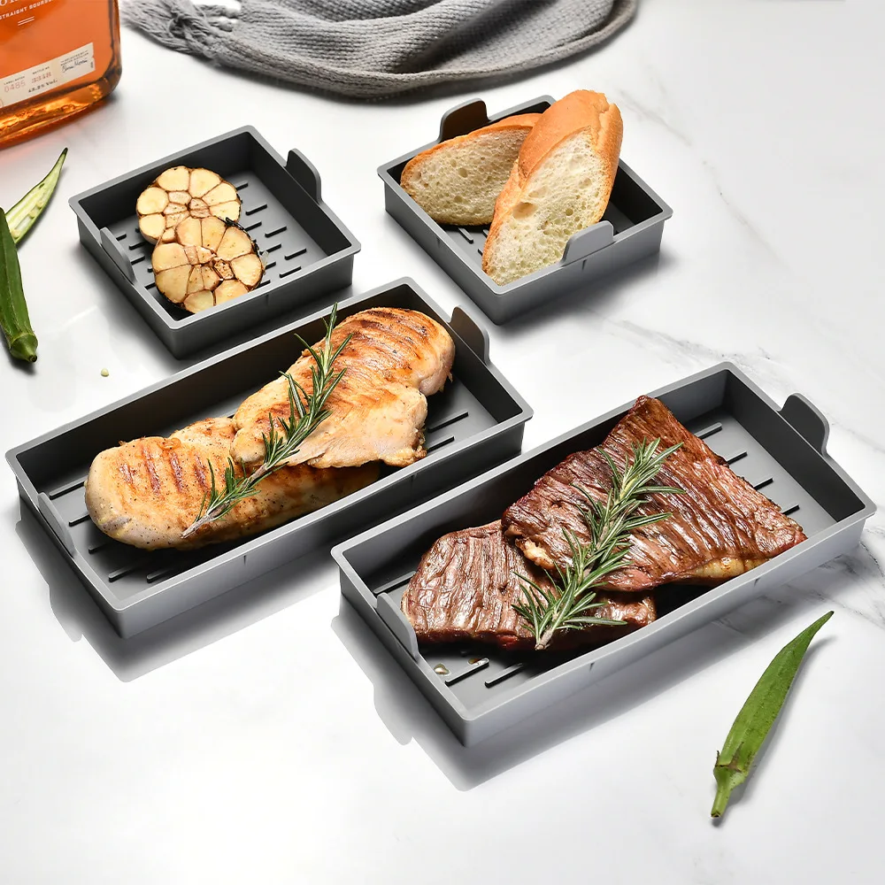 High-temperature resistant silicone oven tray with handle baking tray non-stick bottom dining tray kitchen baking tools
High-temperature resistant silicone oven tray with handle baking tray non-stick bottom dining tray kitchen baking tools