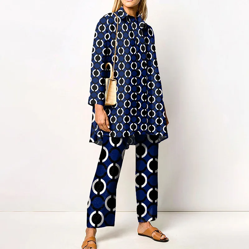 Geometric Print Two Piece Outfit Long Sleeve Shirt and Wide Leg Pants Co-ord Set Casual Loose Fit Matching Set for Women
Geometric Print Two Piece Outfit Long Sleeve Shirt and Wide Leg Pants Co-ord Set Casual Loose Fit Matching Set for Women