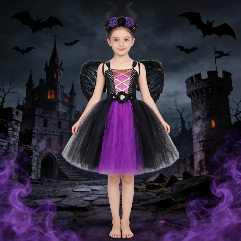 Halloween Witch Long Costumes for Girls Kids Carnival Party Disguise Outfit Maleficant Full Length Tutu Dress with Feather Wings
Halloween Witch Long Costumes for Girls Kids Carnival Party Disguise Outfit Maleficant Full Length Tutu Dress with Feather Wings
