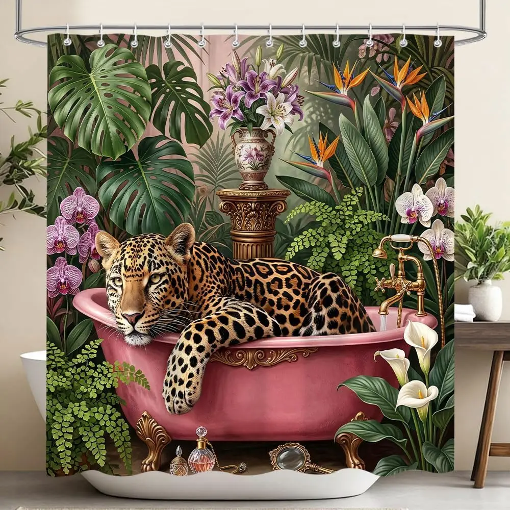 Leopard Shower Curtain,Tropical Jungle Cheetah Wildlife Animal Shower Curtains for Bathroom, Boho Modern Green Leaves Plant Pink
Leopard Shower Curtain,Tropical Jungle Cheetah Wildlife Animal Shower Curtains for Bathroom, Boho Modern Green Leaves Plant Pink