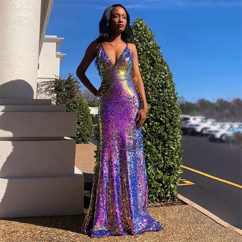 BLUE Prom Dress Elegant Mermaid V-neck Evening Gown Sequin Backless Spaghetti Straps Sweep Train Vestido De Noche for Women
BLUE Prom Dress Elegant Mermaid V-neck Evening Gown Sequin Backless Spaghetti Straps Sweep Train Vestido De Noche for Women
