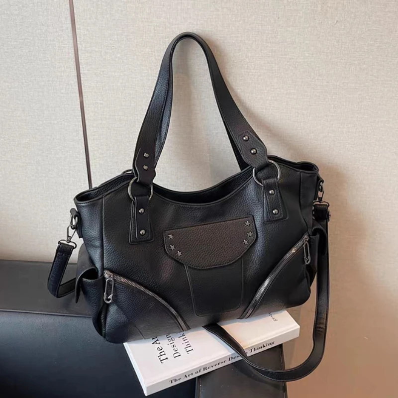 Metal Studded Shoulder Bag,Korean Large Capacity Women Rivet Tote Bag,Motorcycle Biker Style Effortless Chic Solid Color Handbag
Metal Studded Shoulder Bag,Korean Large Capacity Women Rivet Tote Bag,Motorcycle Biker Style Effortless Chic Solid Color Handbag