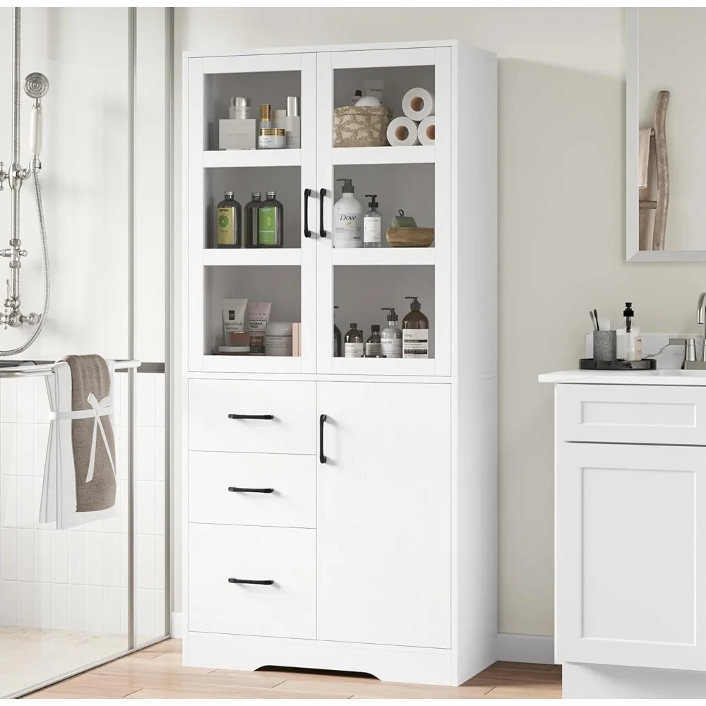67” Modern Tall Cabinet with 3 Drawers, Linen Cabinet,Tall Bathroom Storage Cabinet with Glass Display Doors and Shelves
67” Modern Tall Cabinet with 3 Drawers, Linen Cabinet,Tall Bathroom Storage Cabinet with Glass Display Doors and Shelves