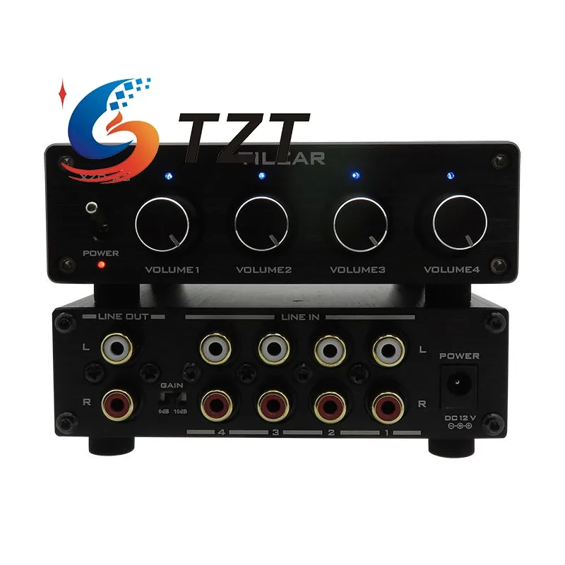 TZT TILEAR (Black/Silvery Panel) XZD-A3 4-IN 1-OUT Stereo Audio Mixer 6xNE5532 Op Amp Support Independent Volume Adjustment
TZT TILEAR (Black/Silvery Panel) XZD-A3 4-IN 1-OUT Stereo Audio Mixer 6xNE5532 Op Amp Support Independent Volume Adjustment