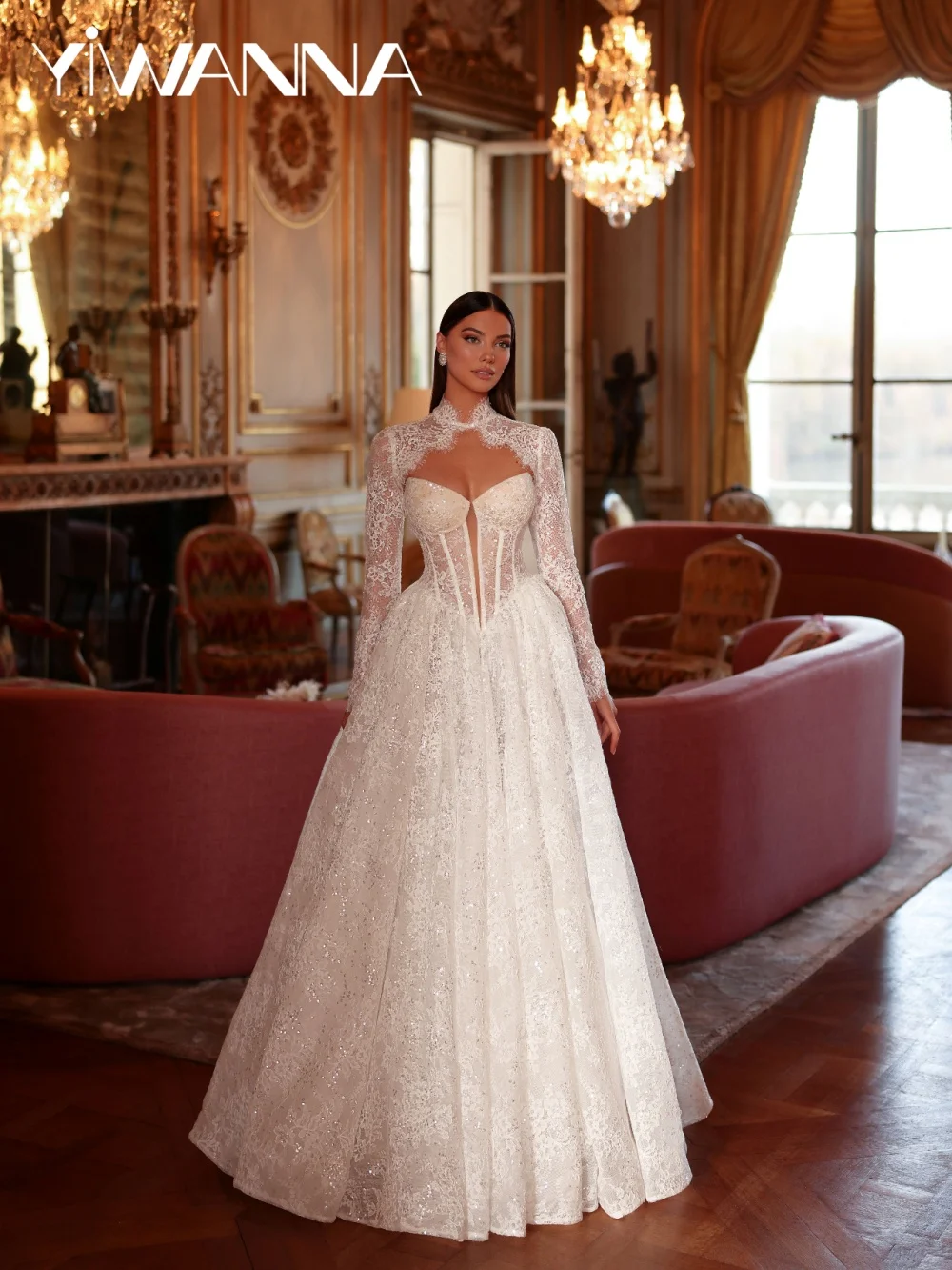 Glitter Lace A-line Long Wedding Dress Modest High Collar Long Sleeve Bridal Gown Customized Exquisite Elegant Dresses For Bride
Glitter Lace A-line Long Wedding Dress Modest High Collar Long Sleeve Bridal Gown Customized Exquisite Elegant Dresses For Bride